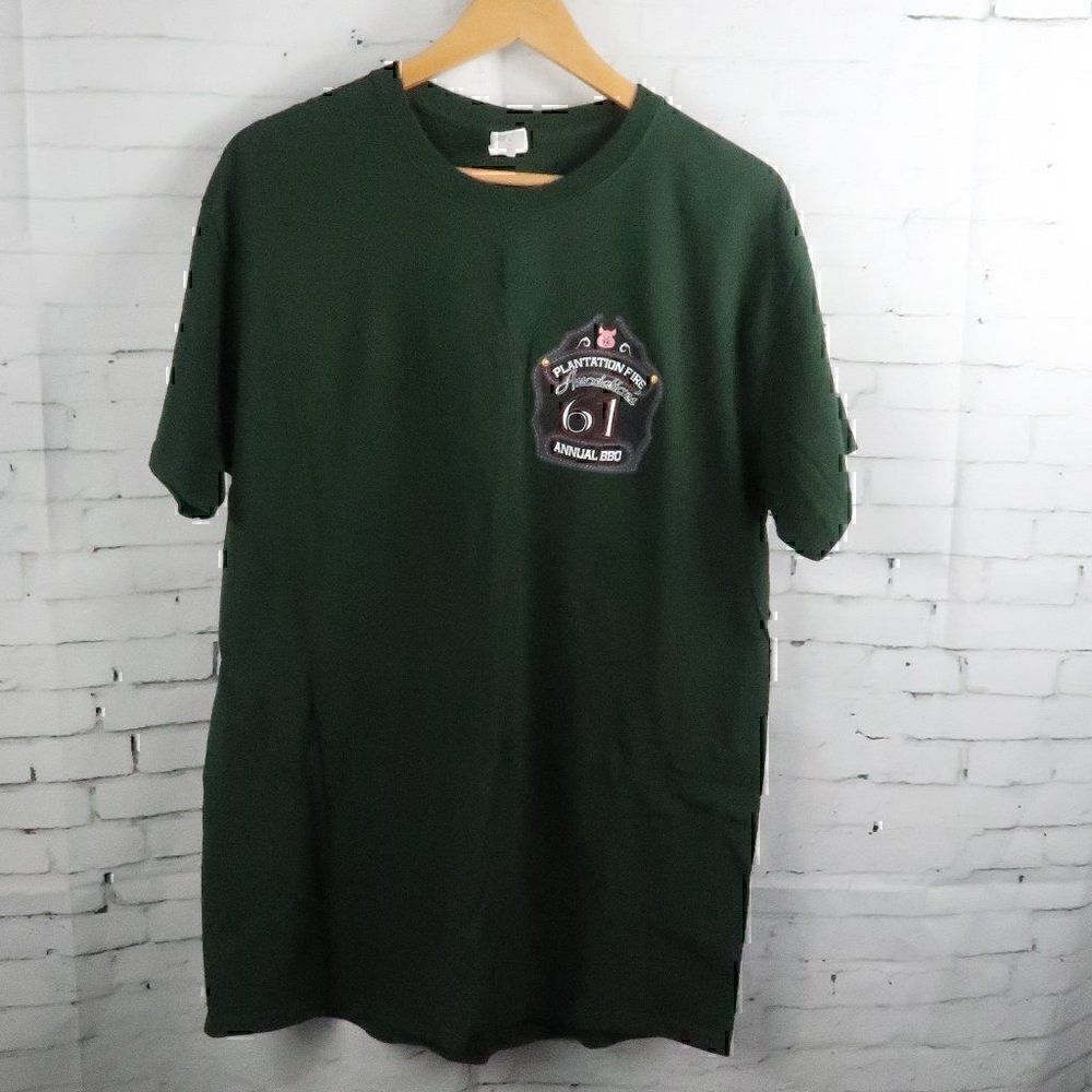 GILDAN GREEN SHORT SLEEVE T SHIRT FOR ANNUAL BBQ EVENT PLANTATION FL FIRE ASSOC